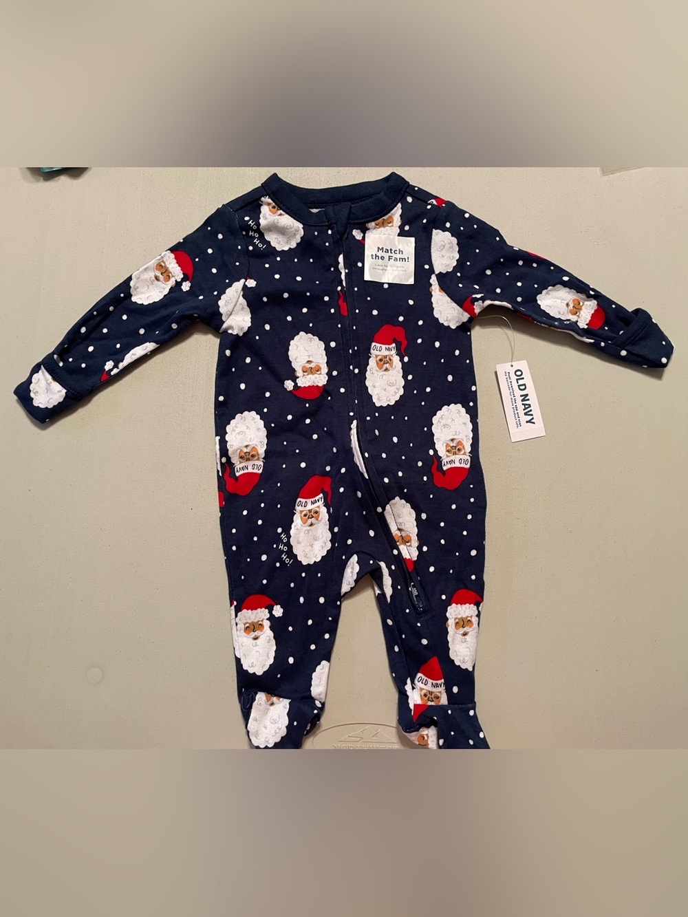 Old Navy Navy Santa Print Footed One-Piece Newborn NWT